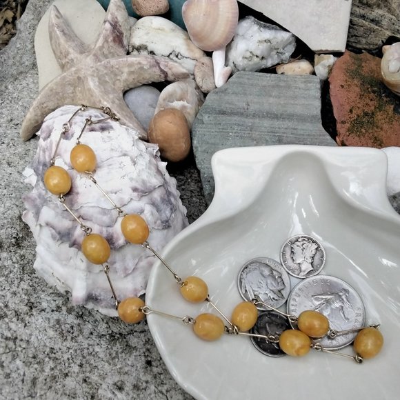 1920's 12kt Gold Fill & Egg Yolk Amber Necklace - Picture 5 of 7